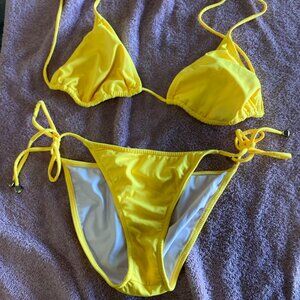 Venus Bright Yellow Triangle Bikini Set Size 8 Top / Size 8 Bottom Tie Side Swim
